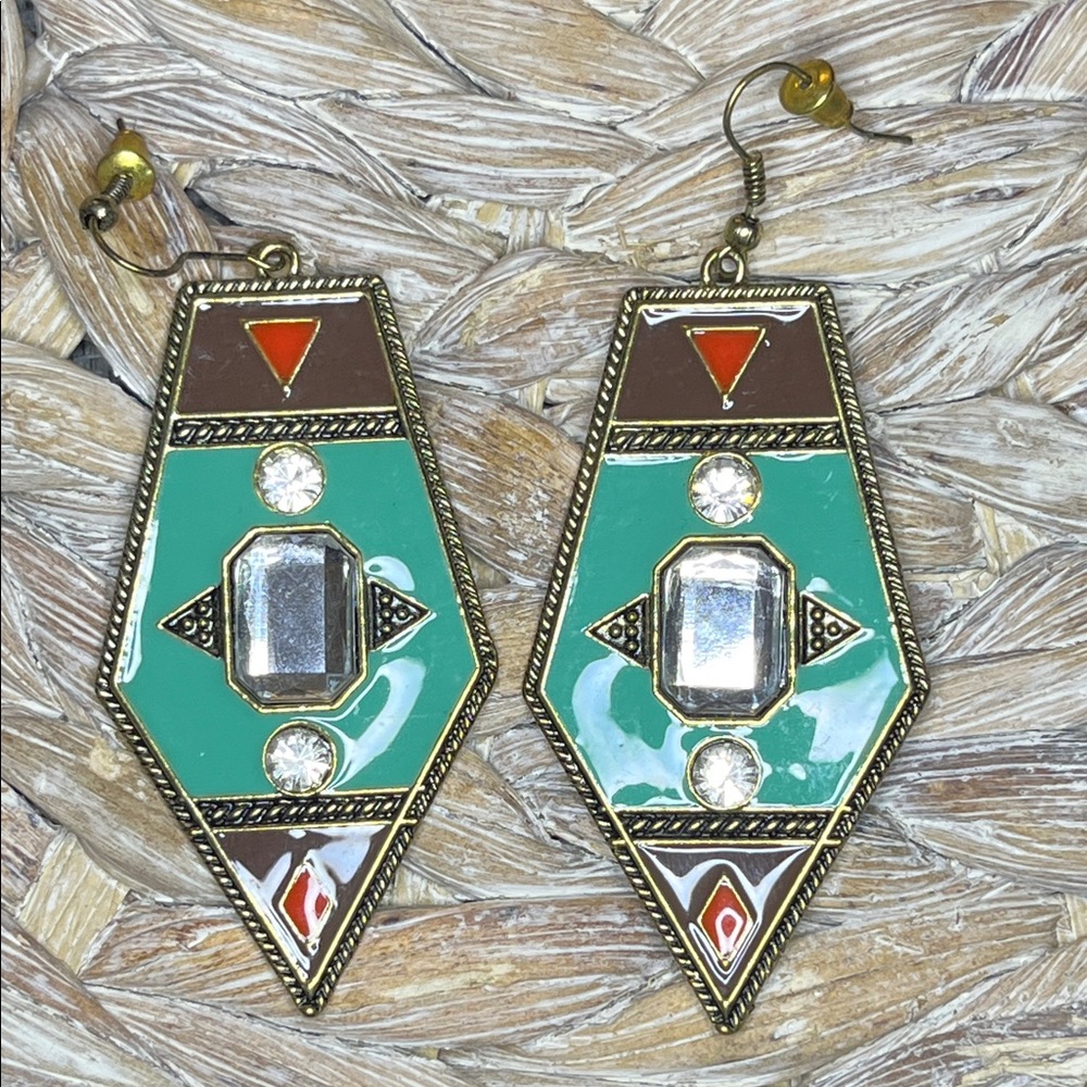 Geometric Enamel and Rhinestone Art Deco Style‎ Earrings